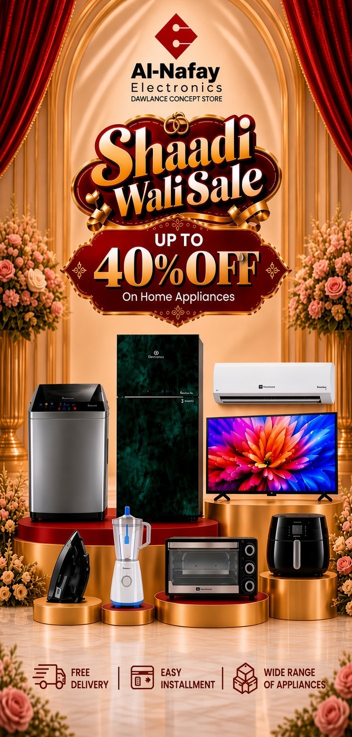 Home - Al Nafay Electronics - Providing Dawlance Home and kitchen Appliances all over Pakistan. It includes kitchen Appliances, Air Conditioners, Water Dispensers, Dishwashers, Microwave Ovens, LED TVs, Refrigerators & Freezers, Washing Machines, Personal Care Items and more.